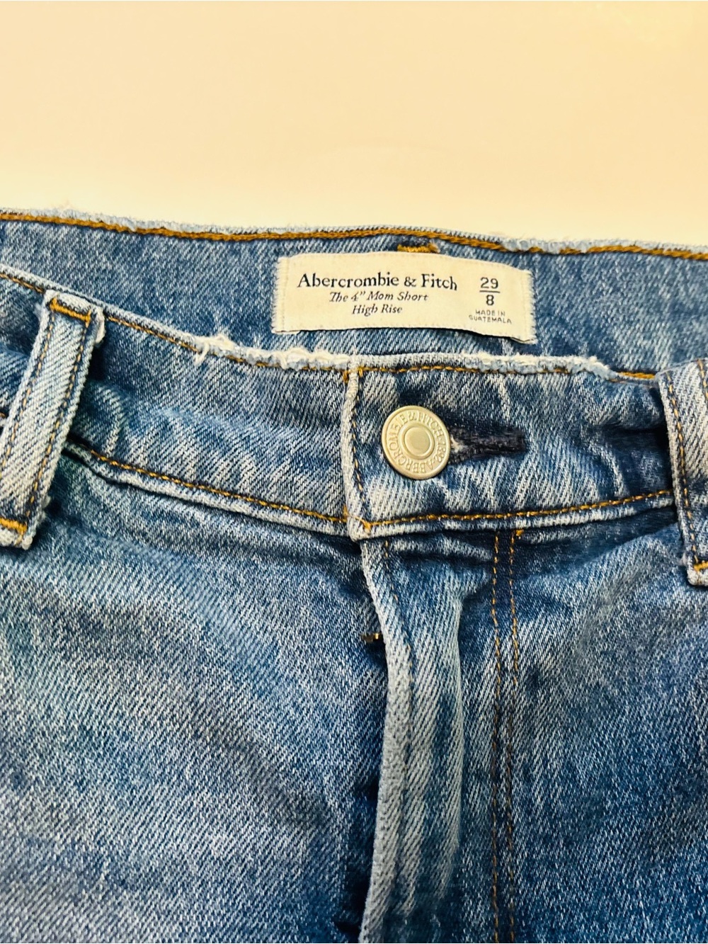 Abercrombie & Fitch Blue Distressed The 4’’ Mom High-Rise Denim Shorts - Picture 2 of 3
